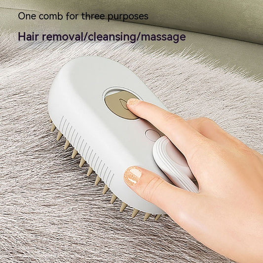 Steam grooming brush detangling cat fur with soft silicone bristles