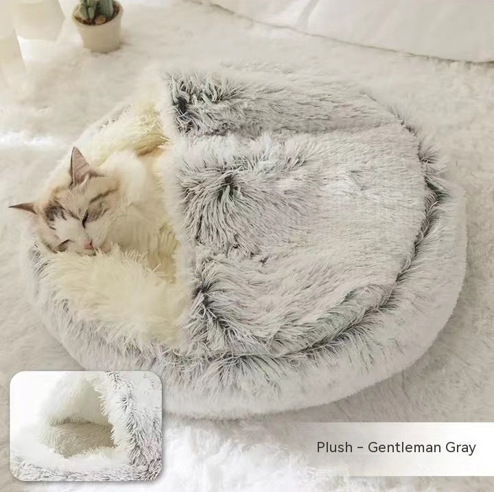 NestPet 2-in-1 round plush pet bed - in-use demo (10)