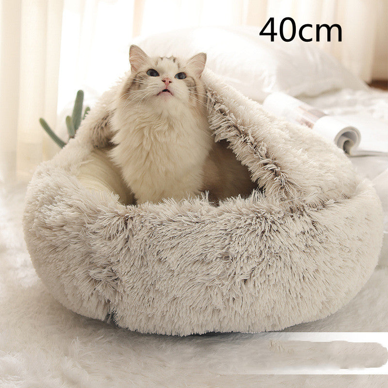 NestPet 2-in-1 round plush pet bed - close-up texture detail (11)