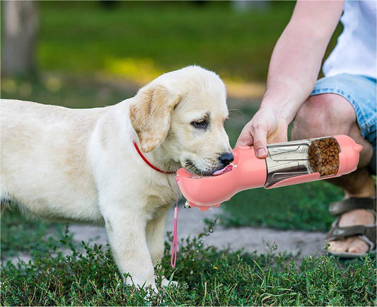 3-in-1 portable pet water bottle for dogs — water dispenser, food box, waste bag