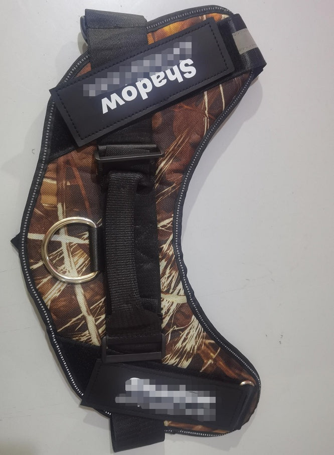 Fallen leaves pattern dog harness with reflective details
