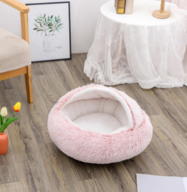 NestPet 2-in-1 round plush pet bed - in-use demo (85)