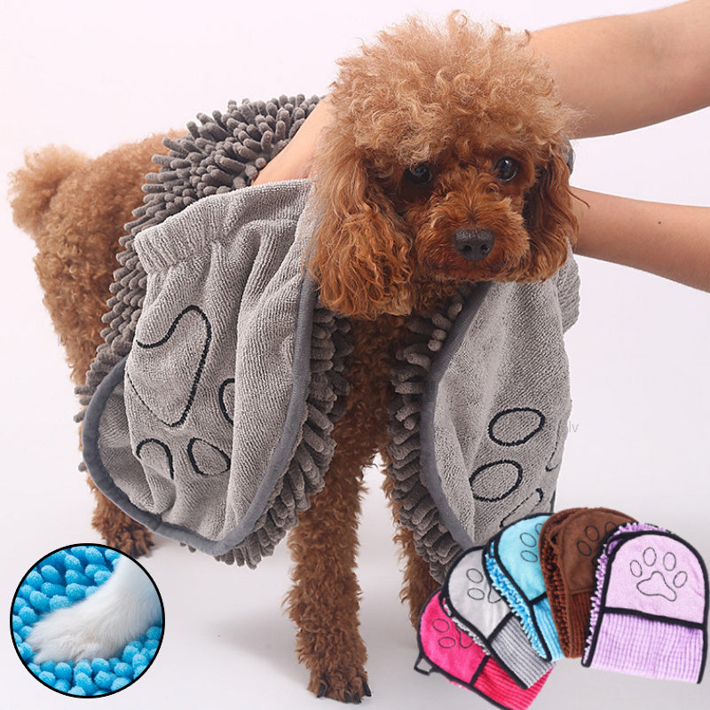 Pet bath towel in rose red color, hangable for easy storage