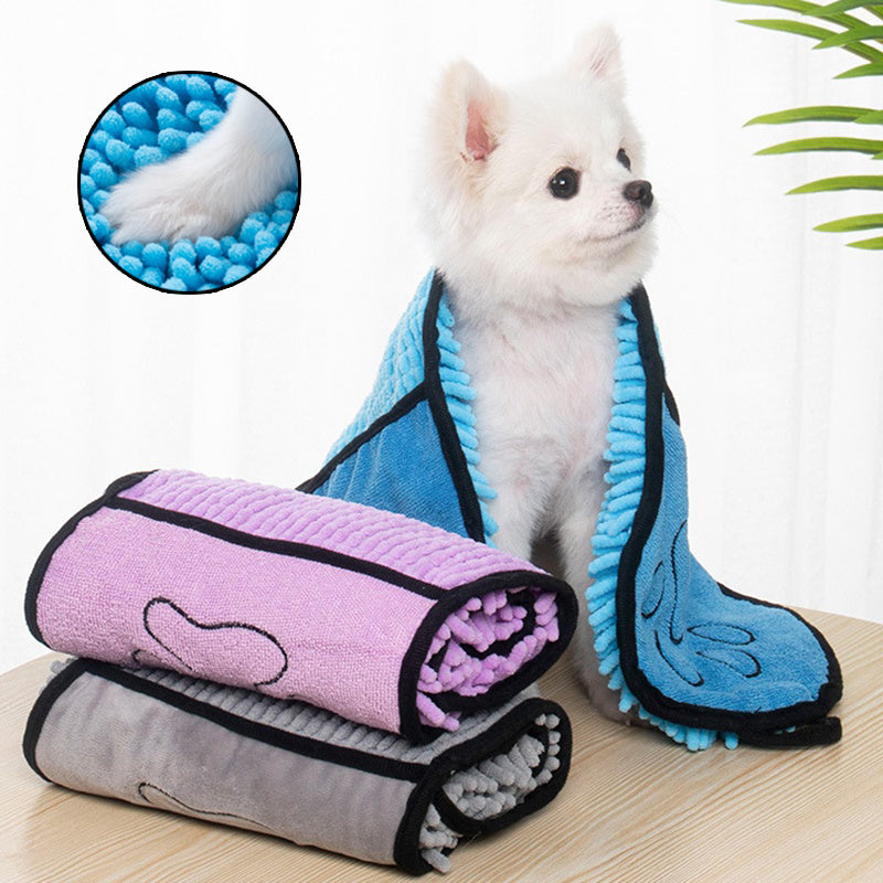 NestPet microfiber quick-dry pet bath towel in blue with double pocket design