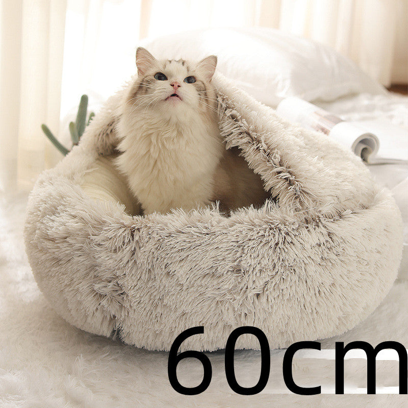 NestPet 2-in-1 round plush pet bed - close-up texture detail (11)